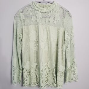 Ultra Pink Women's Lace Top Dusty Green Lined Preppy Victorian Feminine Sz M